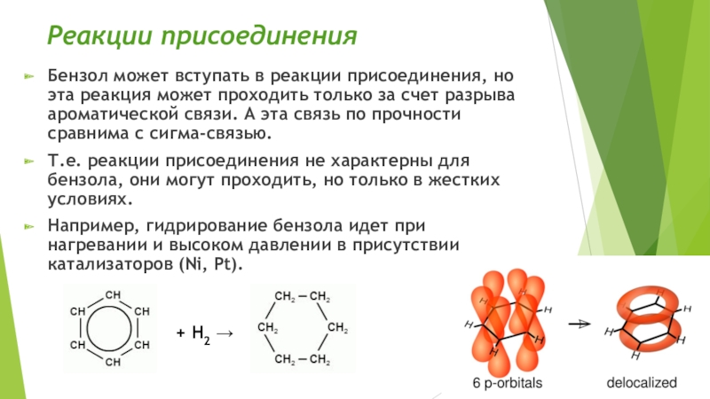 Реакция присоединения бензола. Реакции с бензолом.