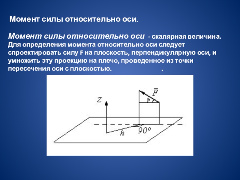 Установление моментом. Момент силы относительно оси. Плечо силы относительно оси. Момент относительно оси на плоскости. Проекция силы на плоскость момент силы относительно оси.