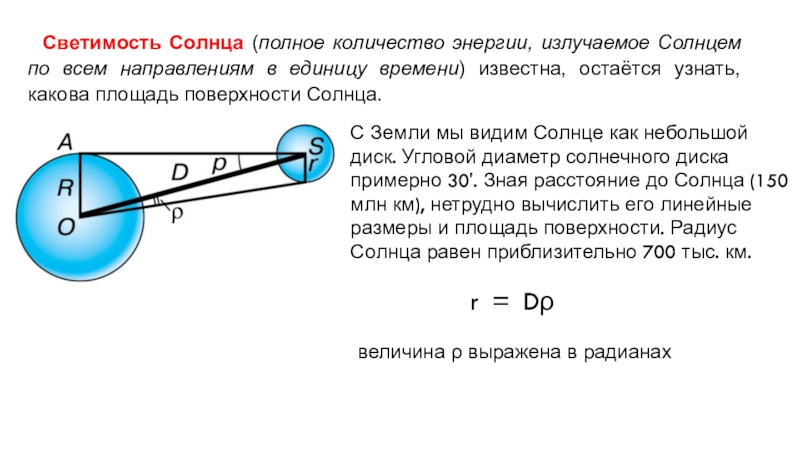 Наименьшее количество энергии 5. Полное количество энергии, излучаемой солнцем. Угловой диаметр солнечного диска. Светимость солнца. Излучаемая в единицу времени энергия.