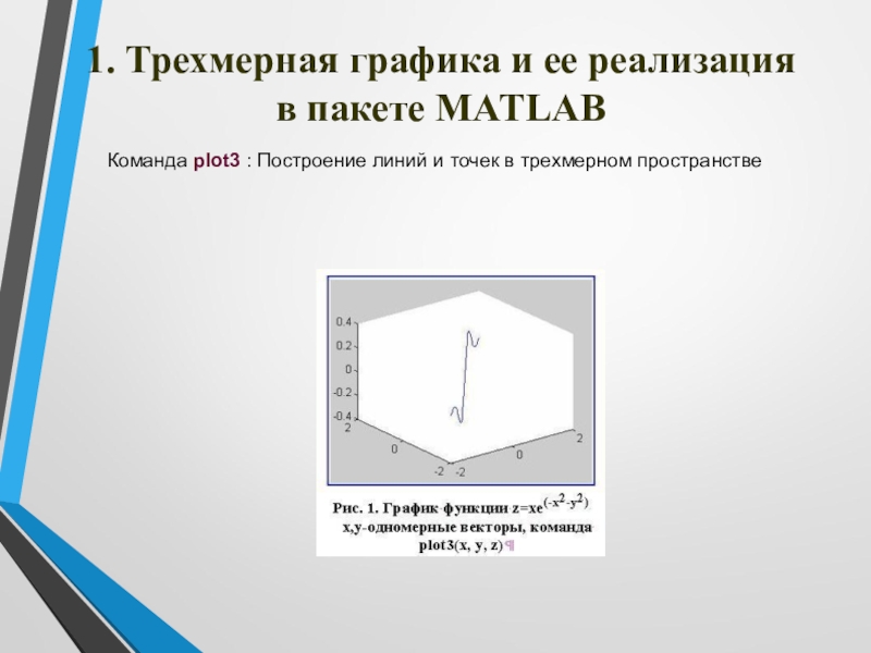 1. Трехмерная графика и ее реализация в пакете MATLABКоманда plot3 : Построение линий и точек в трехмерном