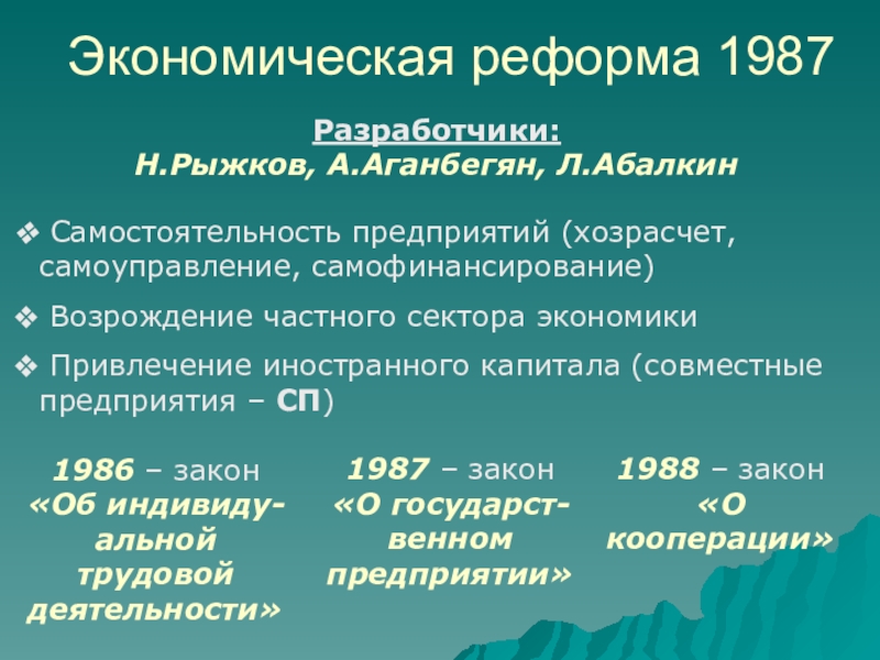 Проект экономической реформы 1987 предусматривал