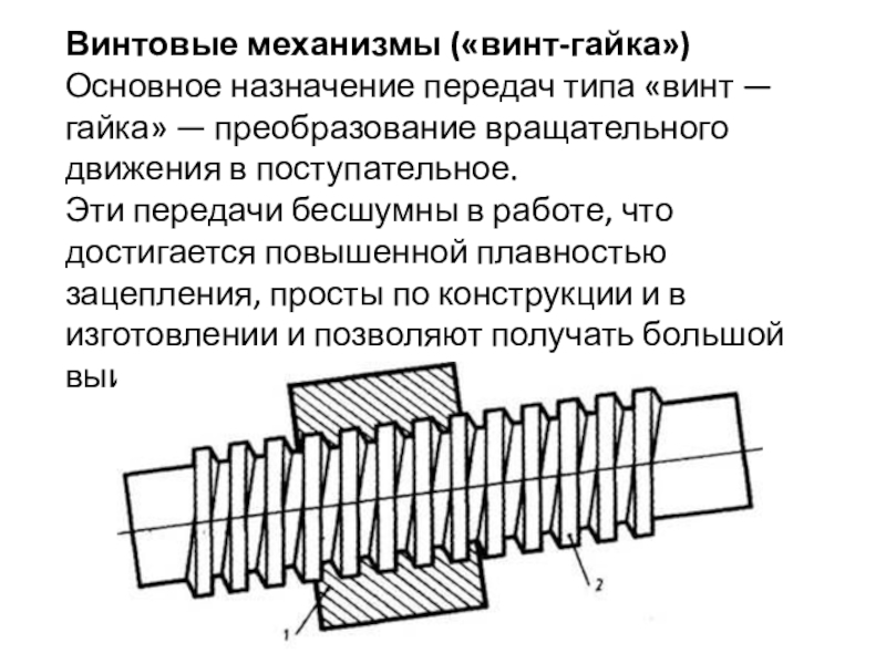 Основным недостатком изображенной на рисунке передачи винт гайка является