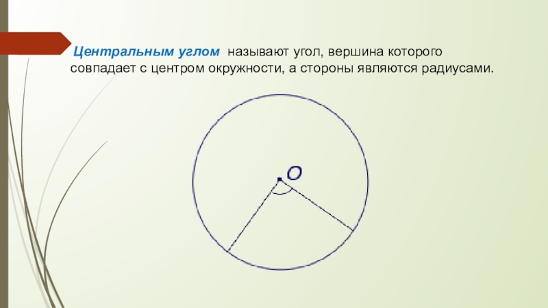 Центральным углом    называют угол, вершина которого совпадает с центром