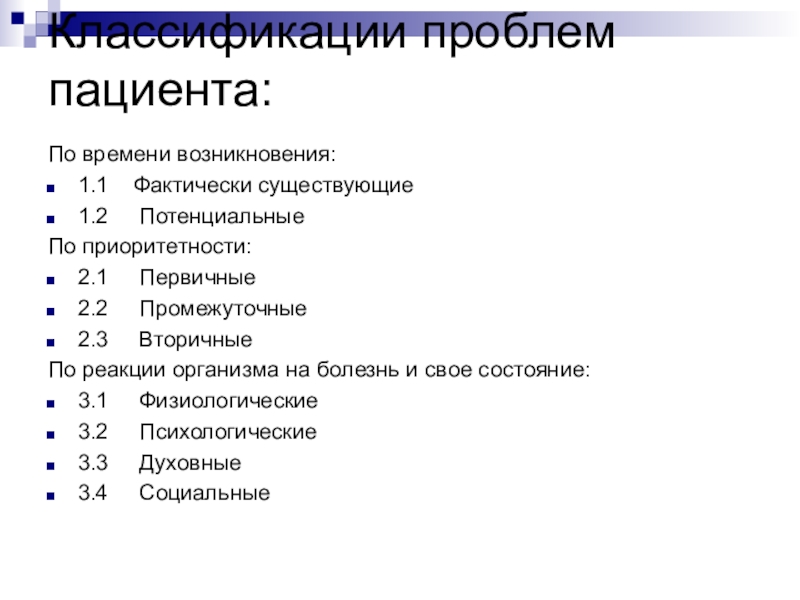 Проблемы пациента