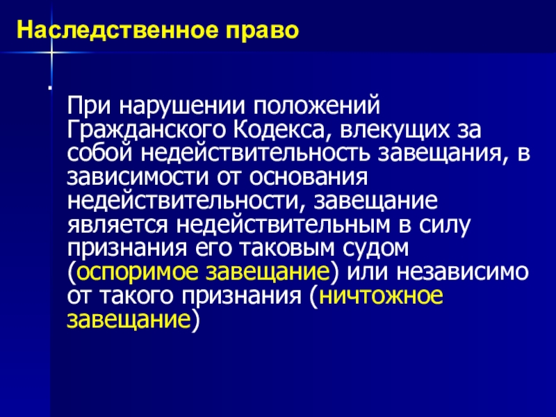 Нарушить положение. Наследственное право РФ презентация. Наследственное право ГК. Наследственное право ГК РФ. Недействительность завещания презентация.