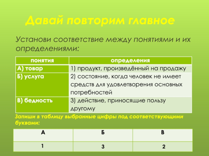 Установите соответствие презентация