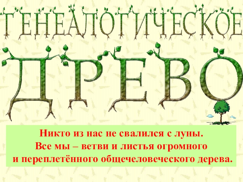 Никто из нас не свалился с луны.  Все мы – ветви и листья огромного  и