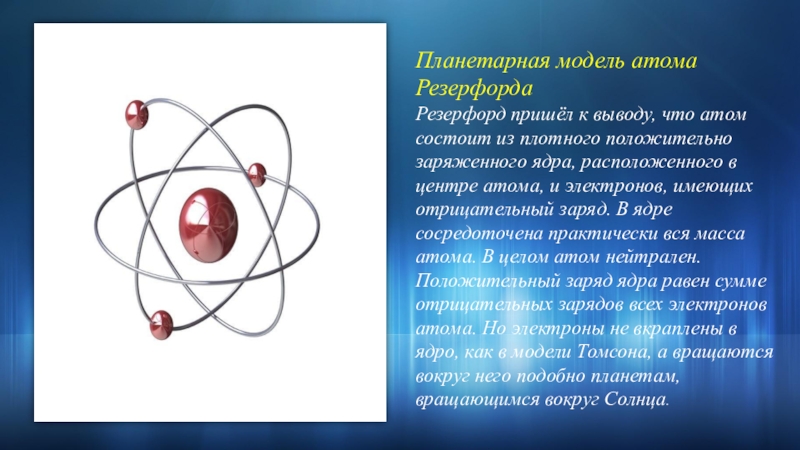 Планетарная модель атома презентация