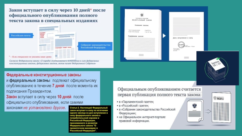 Вступающего в силу через. Законы подлежат официальному опубликованию.