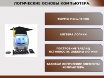 ФОРМЫ МЫШЛЕНИЯ
АЛГЕБРА ЛОГИКИ
ПОСТРОЕНИЕ ТАБЛИЦ ИСТИННОСТИ. ЗАКОНЫ