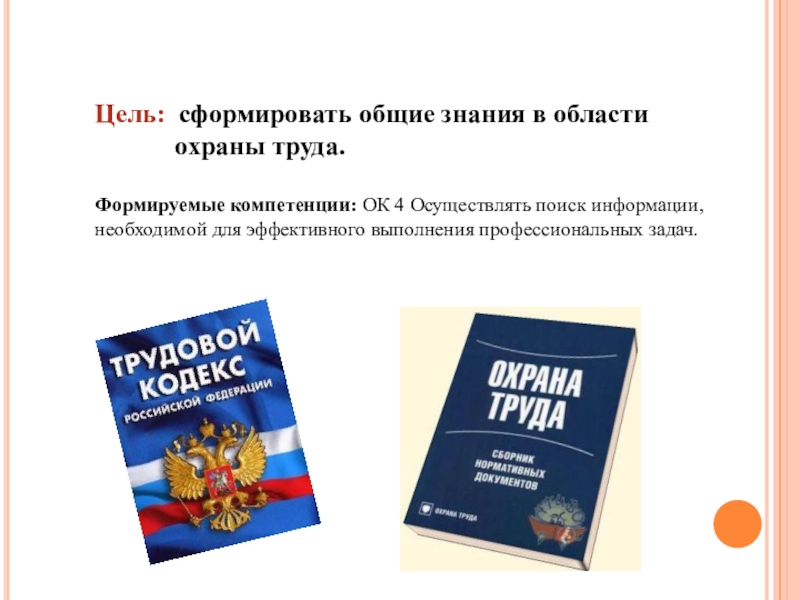 Закон об охране труда. Общие знания. Цель охраны труда литература.