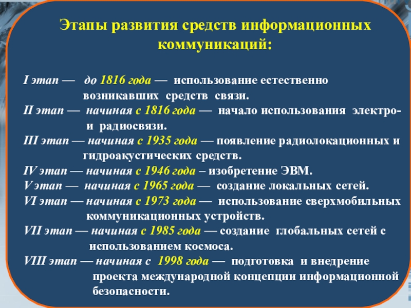 Формирование связей. Этапы развития средств связи. Этапы развития информационной безопасности. Эволюция средств связи. Этапы развития информационных средств.