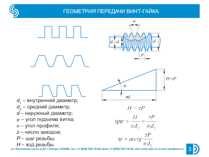 Средний диаметр. Угол подъема витка резьбы. Угол подъема витка. Геометрия передач. Угол профиля витка.