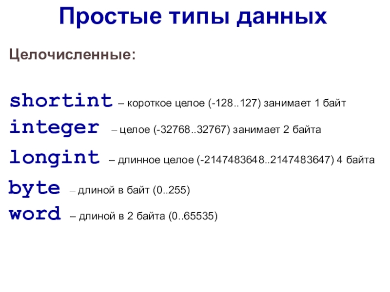 Целочисленный тип данных в программе паскаль