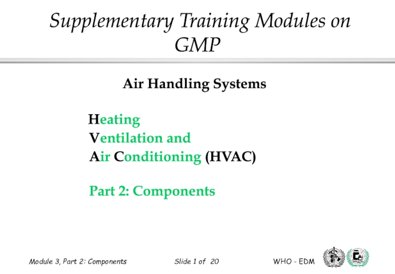 Презентация Air Handling Systems
H eating
V entilation and
A ir C onditioning (HVAC)
Part