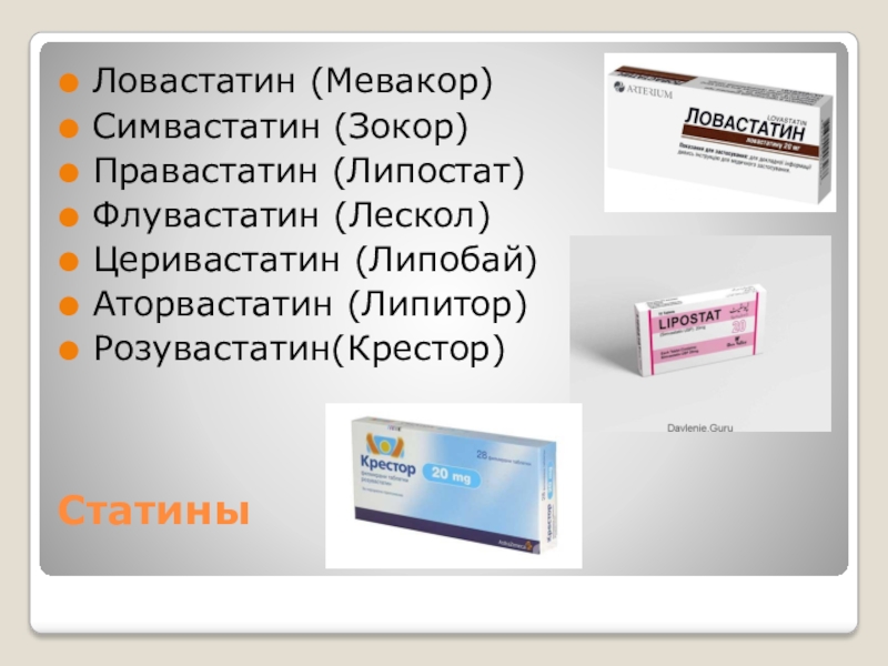 Статины препараты аторвастатин. Синтетические статины. Ловастатин (Мевакор).