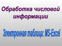 Обработка числовой
информации
Электронная таблица: MS-Excel
