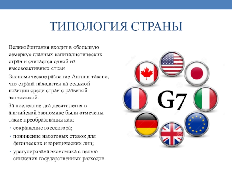 Страны большой 7. Страны большой семерки. Большая семёрка стран Великобритания. Типология стран презентация. Названия стран большой семерки.