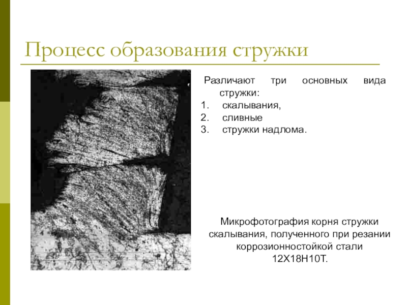 Приведите эскизы видов стружек сливная скалывания надлома при каких условиях получается каждый вид стружки