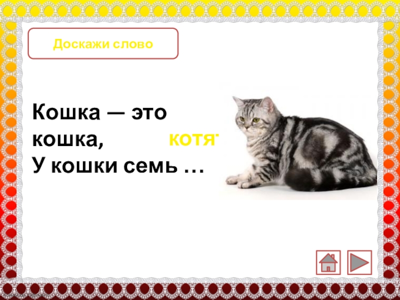 Кошка это кошка у кошки 7 котят. Слово кошка. Синонимы к слову кошка. Текст про кошку. Предложение со словом кошка.