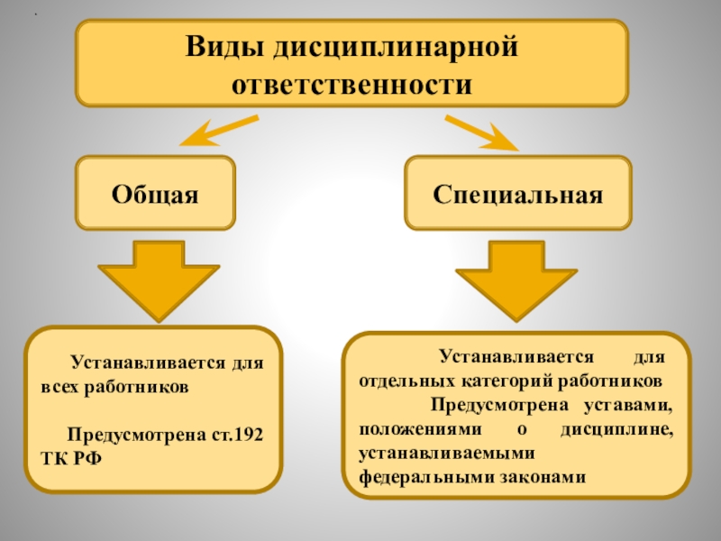 Общий и особый. Виды дисциплинарной ответственности работников. Виды дисциплинарной ответственности общая и специальная. Дисциплинарный Тип. Сравнение общей и специальной дисциплинарной ответственности.