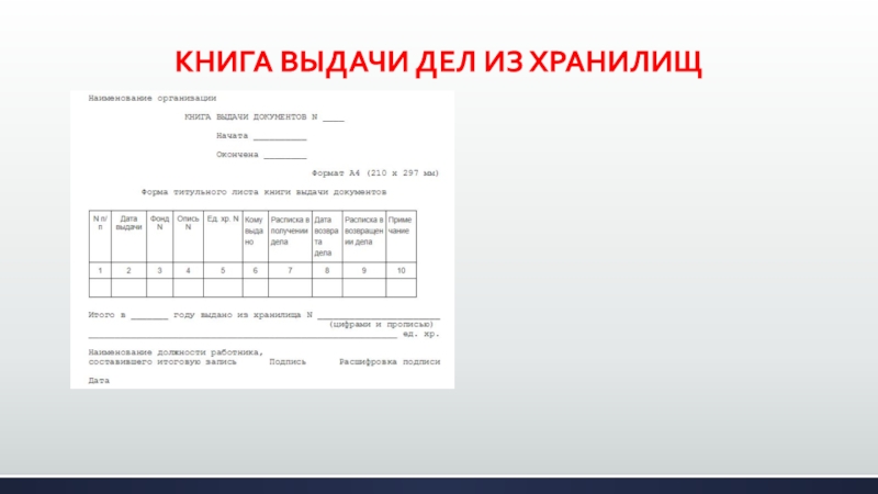 Журнал выдачи документов из архива во временное пользование образец