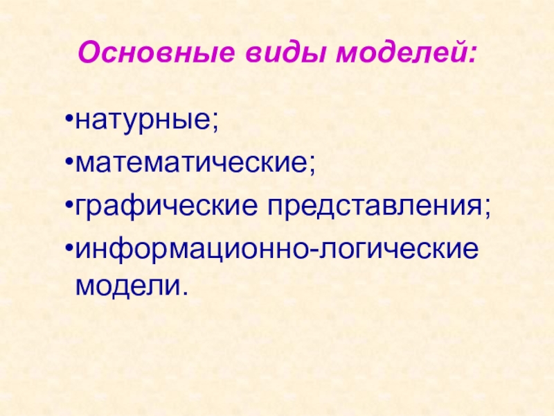 Информационные моделирование графические представления. Виды макетов. Натурные модели. Натурное моделирование.