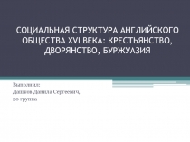 СОЦИАЛЬНАЯ СТРУКТУРА АНГЛИЙСКОГО ОБЩЕСТВА XVI ВЕКА: КРЕСТЬЯНСТВО, ДВОРЯНСТВО,