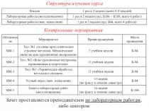 Структура изучения курса
Лекции
1 раз в 2 недели (всего 8-9