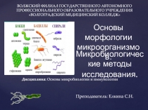 Преподаватель: Елкина С.Н.
Микробиологические методы исследования.
Основы