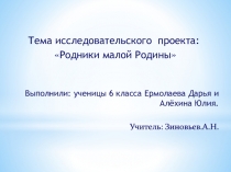 Тема исследовательского проекта:
Родники малой Родины
Выполнили: ученицы 6
