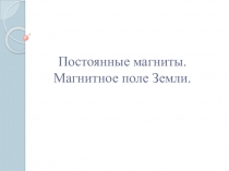 Постоянные магниты. Магнитное поле Земли