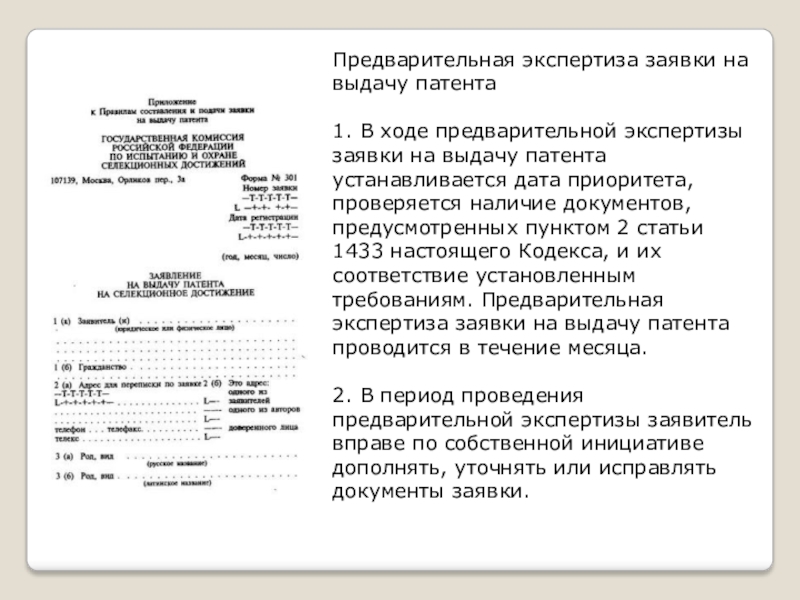 Заявку на выдачу патента на селекционное достижение образец