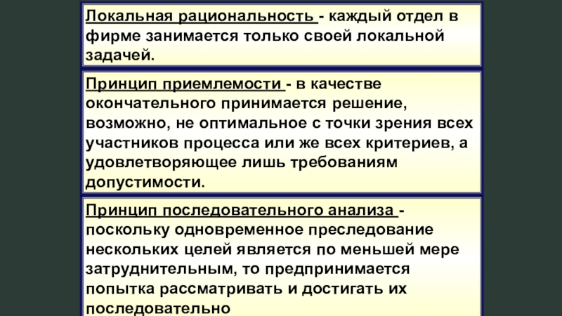 Каждый отдел. Принцип приемлемости. Принцип приемлемости решения. В чем состоят принцип приемлемости решения?. Локальная рациональность.