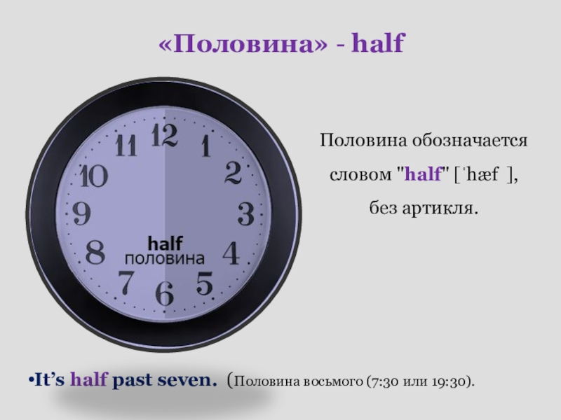 Пол 8. Половина восьмого. Как обозначается пол 9. Половина восьмого на английском. It's half past Seven.