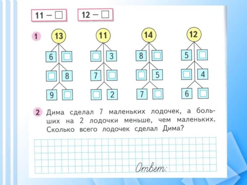 Случаи вычитания 14 презентация