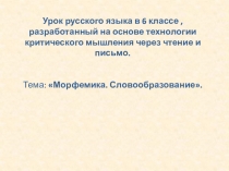 Урок русского языка в 6 классе, разработанный на основе технологии критического