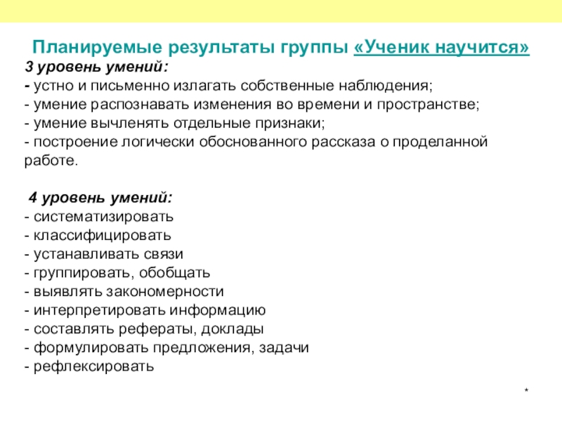 Уровни навыков. Умения и навыки наблюдения. Отдельные признаки. Умение строить устный доклада о проделанной работе умение.