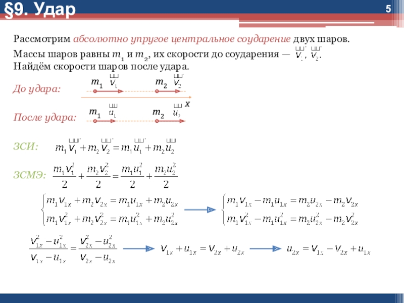 Скорость после абсолютно упругого удара