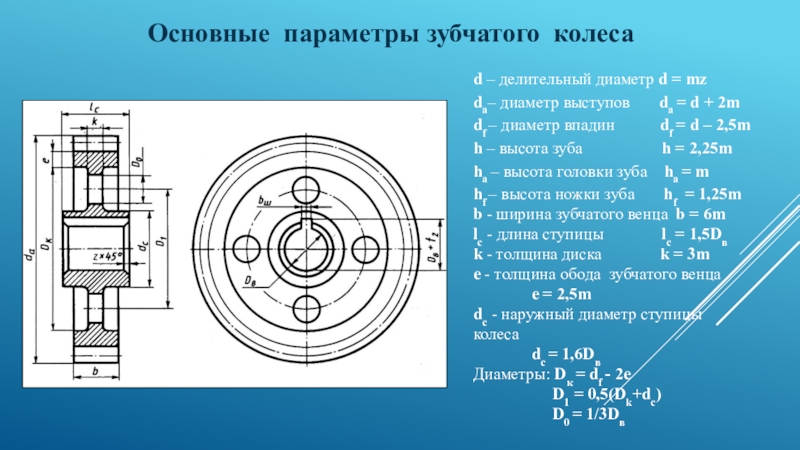 Делительный диаметр зубчатого колеса на чертеже