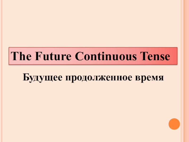 The Future Continuous Tense
Будущее продолженное время