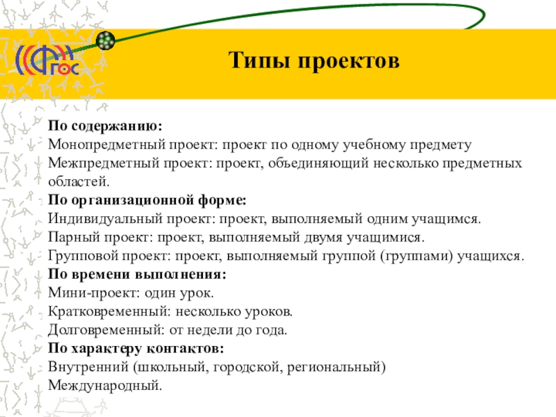 Типы проектов по содержанию выберите лишнее монопредметный