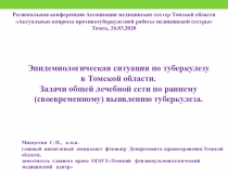Эпидемиологическая ситуация по туберкулезу
в Томской области.
Задачи общей