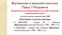 Внутренняя и внешняя политика Павла I Петровича