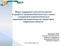 Меры поддержки субъектов малого
и среднего предпринимательства в связи с