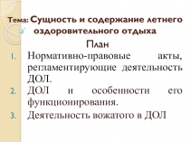 Тема: Сущность и содержание летнего оздоровительного отдыха