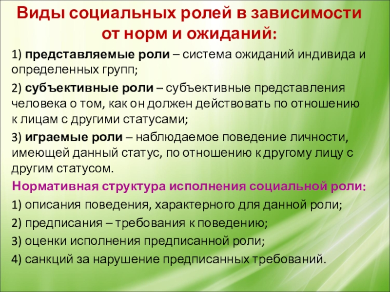 Представляемые роли. Субъективные представления человека. Субъективные роли.