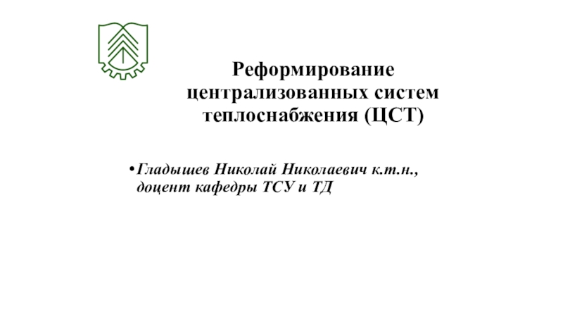 Реформирование централизованных систем теплоснабжения (ЦСТ)