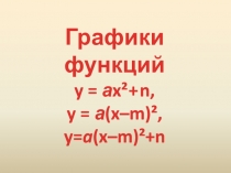 Графики функций y = а x² + n,
y = а (x–m)²,
y= a (x–m)² + n