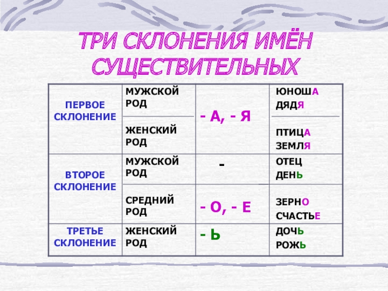 4 класс три склонения имен существительных презентация